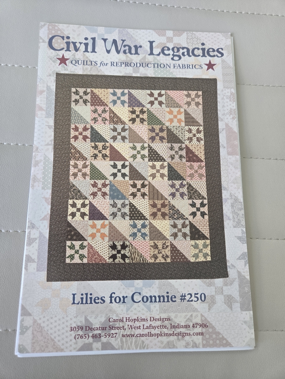 Civil War Legacies "Lilies for Connie  Quilt Pattern - Pattern Only.